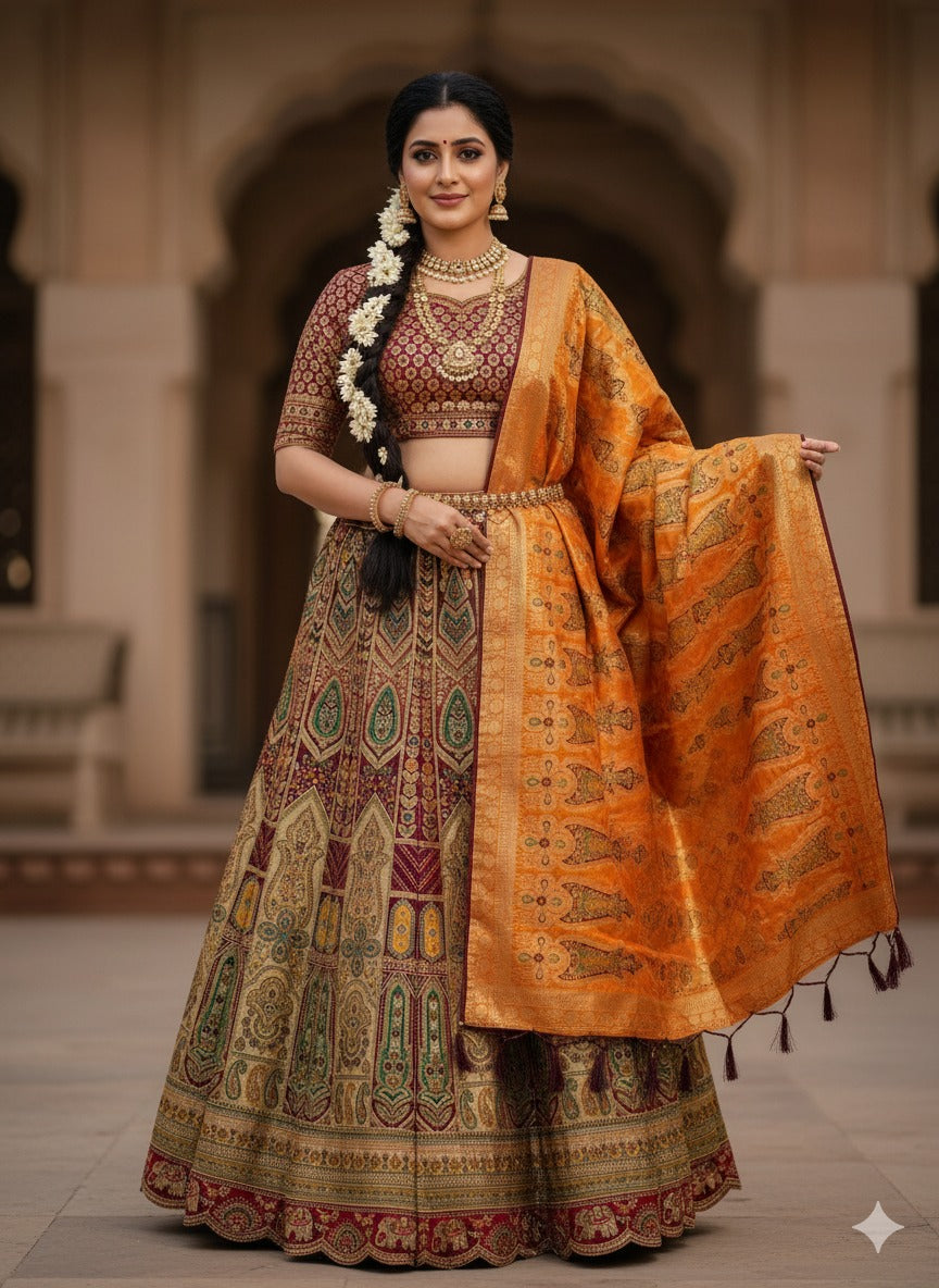 👑 Heirloom Opulence: The Banarasi-Inspired Brocade Lehenga Set